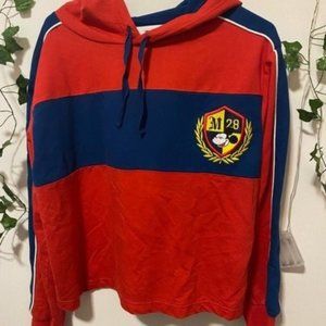 Disney Vintage Mickey Red Cropped Long Sleeve Hooded Top Size L